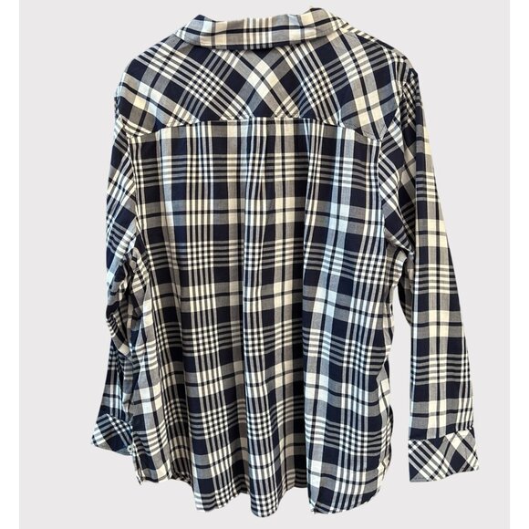 Talbots Plus 3X Navy White Plaid Button Down Shirt New Englander Coastal Chic - Picture 5 of 6